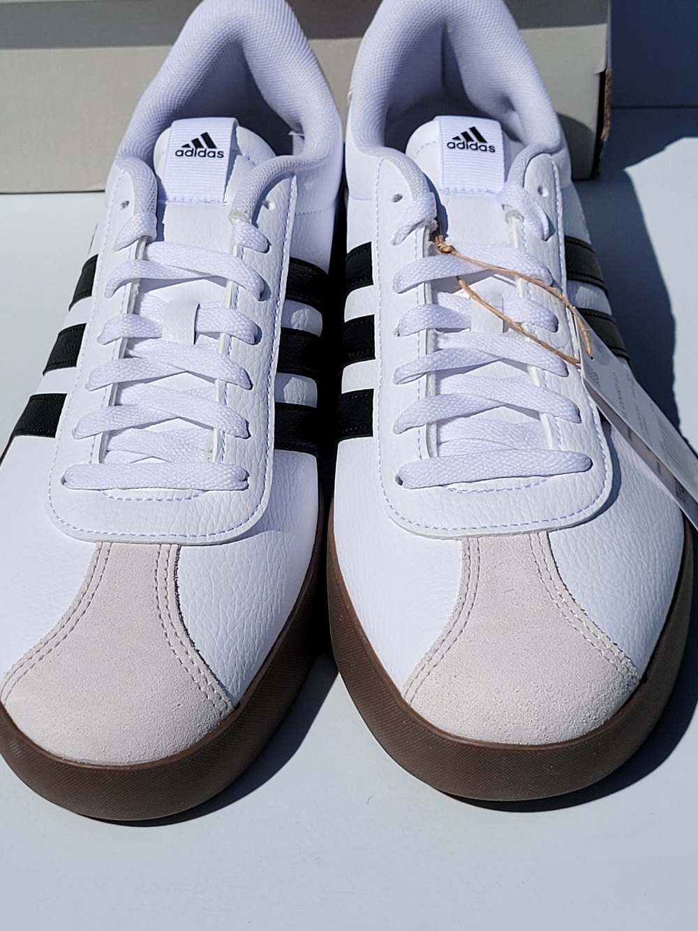 Mens Size 11 Adidas VL Court 3.0 Leather Skateboard Sneakers White Black Grey - Picture 7 of 8